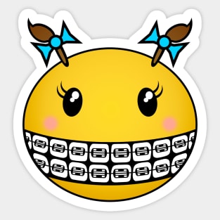 Girl Smiley - Brown hair and braces Sticker